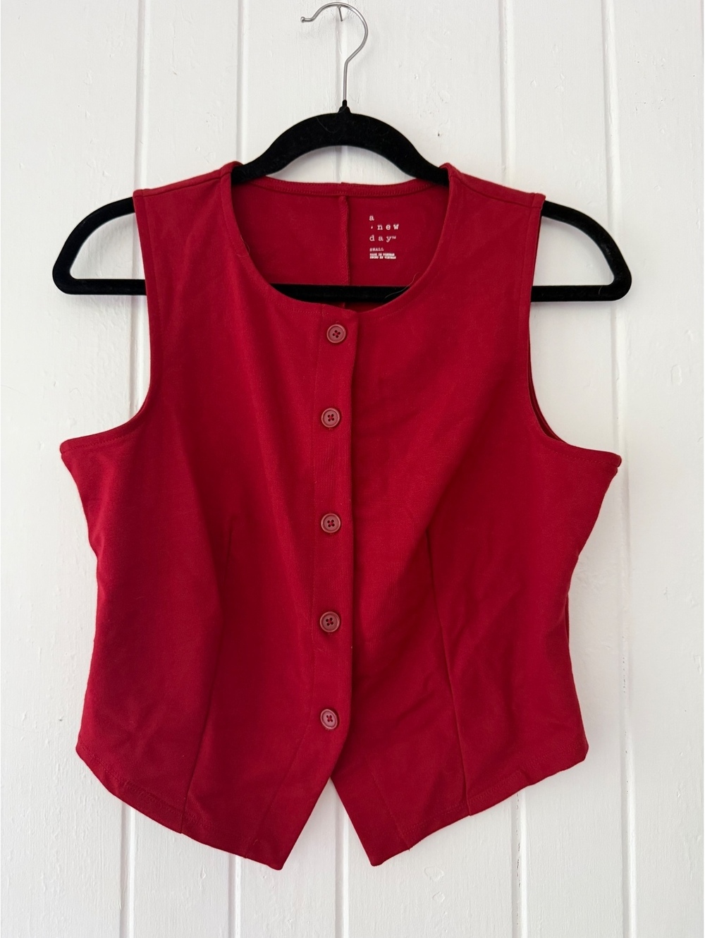 A New Day Women's Red Button-Up Vest Size Small Rayon Blend
